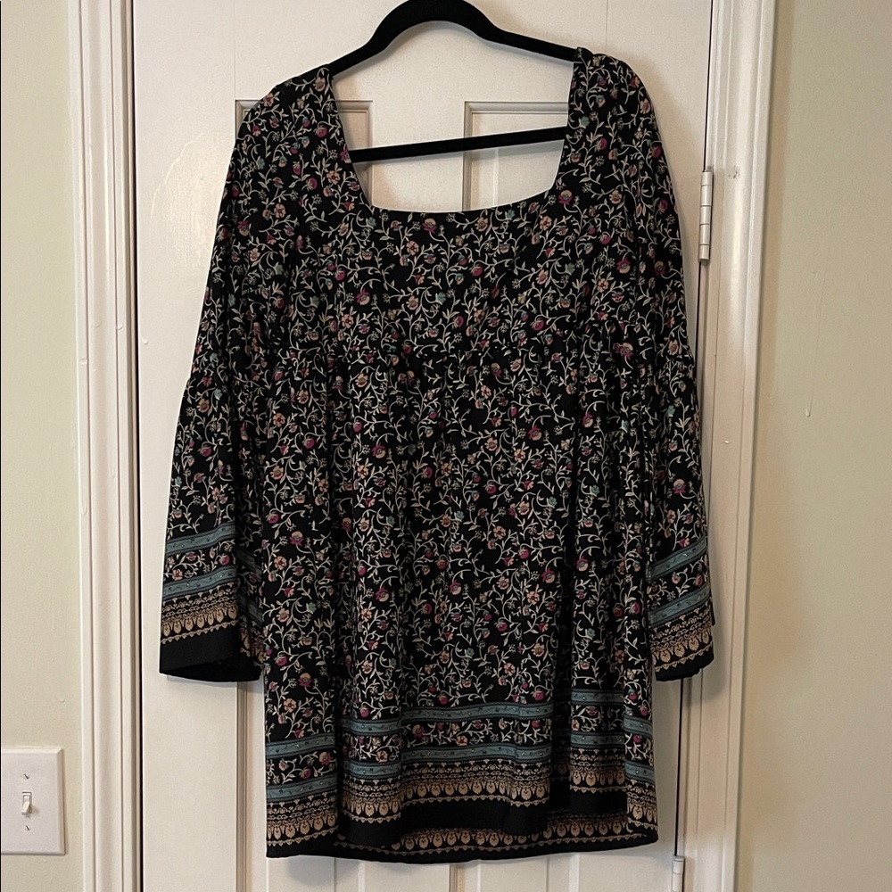 Black Floral Flare Sleeve Babydoll Dress